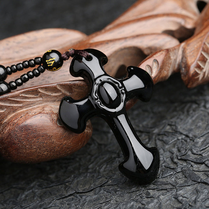 Collana con simbolo della croce in ossidiana Olivenorma 