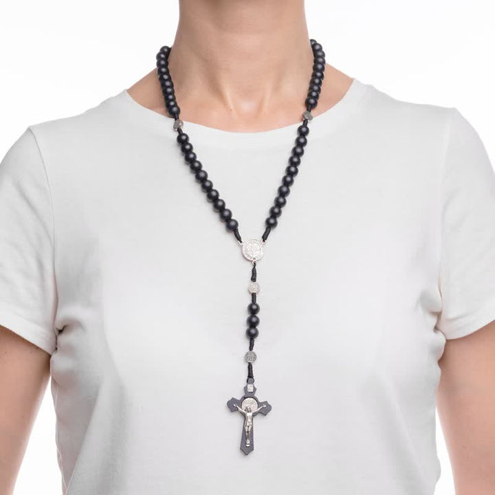 Olivenorma Madonna Croce Collana Rosario Onice Nero