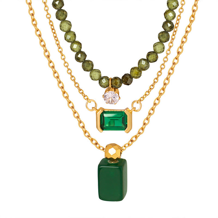 Collana con ciondolo di perline in avventurina verde smeraldo e peridoto Olivenorma 