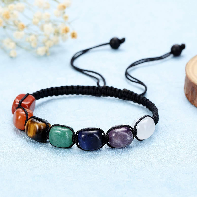 Olivenorma 7 Chakra Cristallo Gemma Perline Braccialetto Intrecciato Uomo 