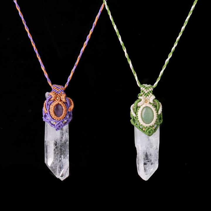 Collana con ciondolo in pietra naturale intrecciata in quarzo ialino Olivenorma