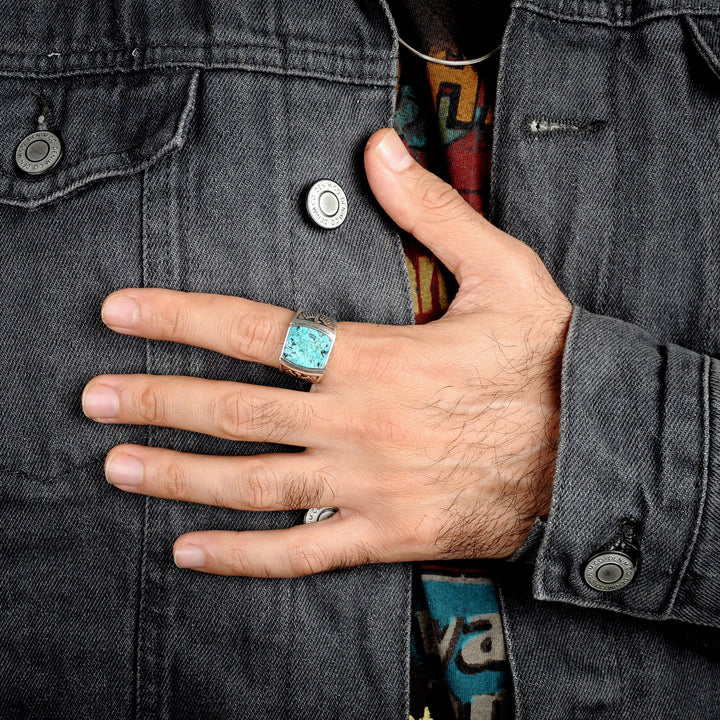 Anello da uomo con aquila in turchese