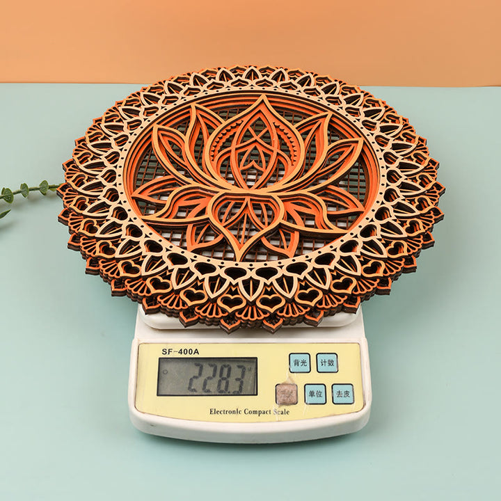 Olivenorma Lotus Mandala Decorazione murale in legno con incisione 3D