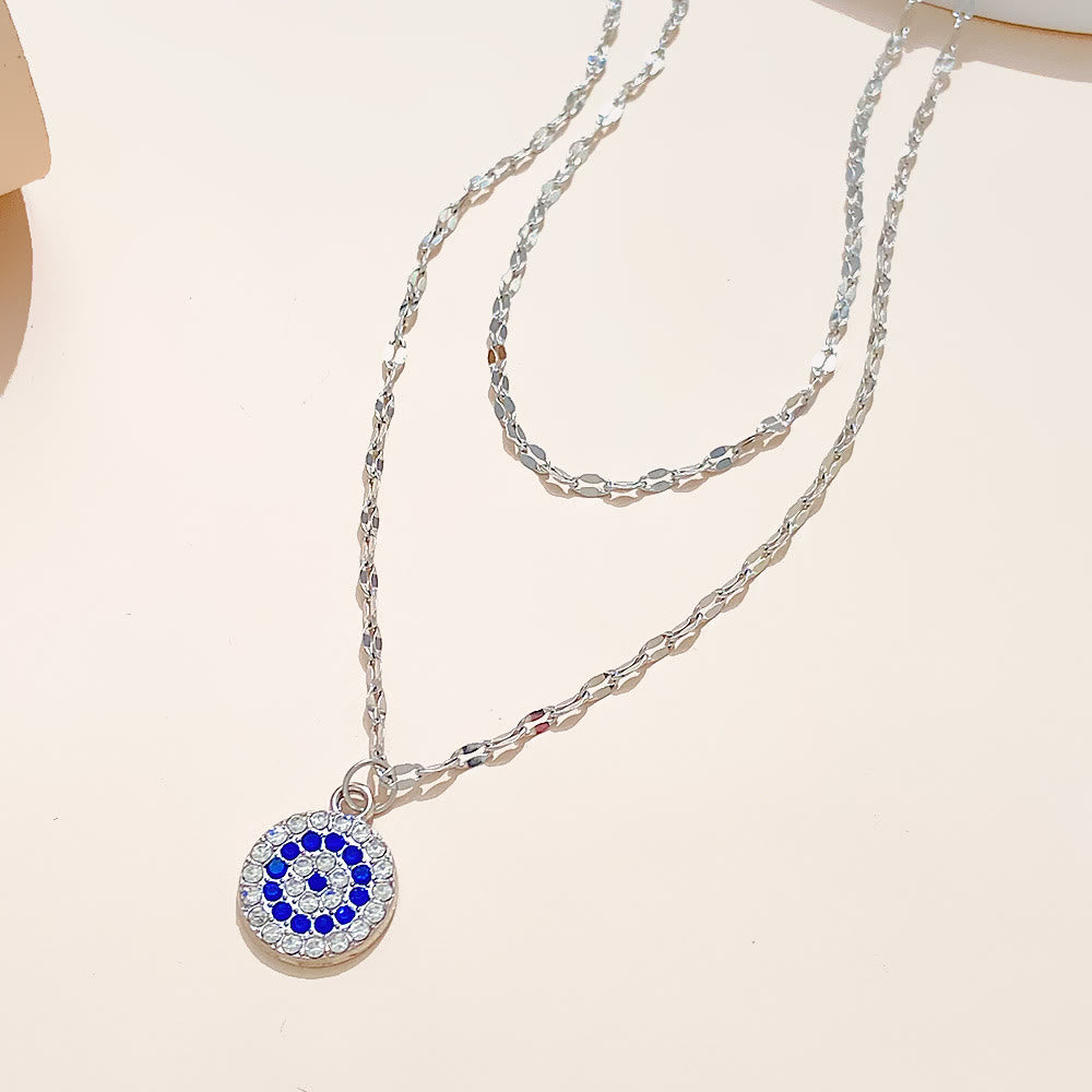 Collana in lega doppia con zircone bianco e malocchio Olivenorma