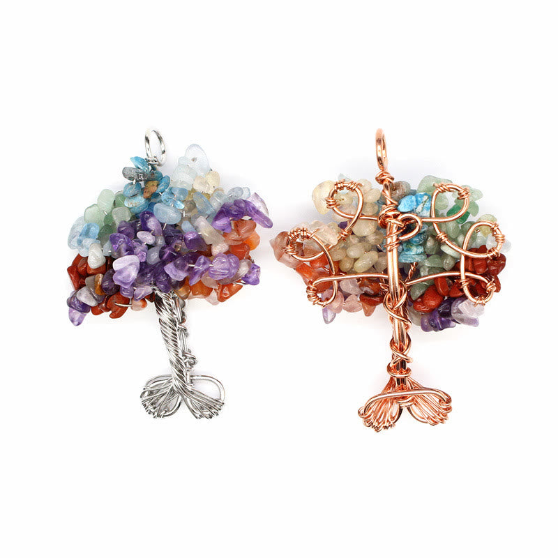 Olivenorma Cristallo Ghiaia Chakra Albero della vita Collana pendente 