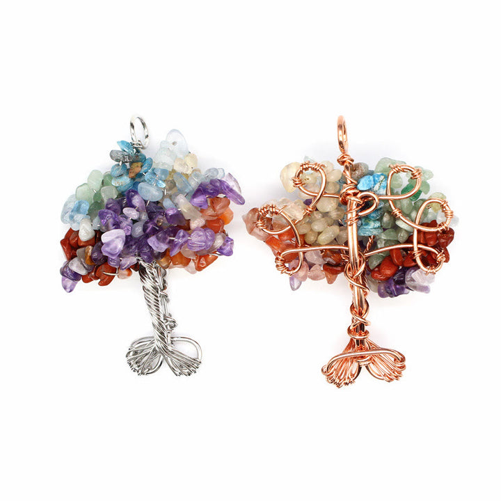 Olivenorma Cristallo Ghiaia Chakra Albero della vita Collana pendente 