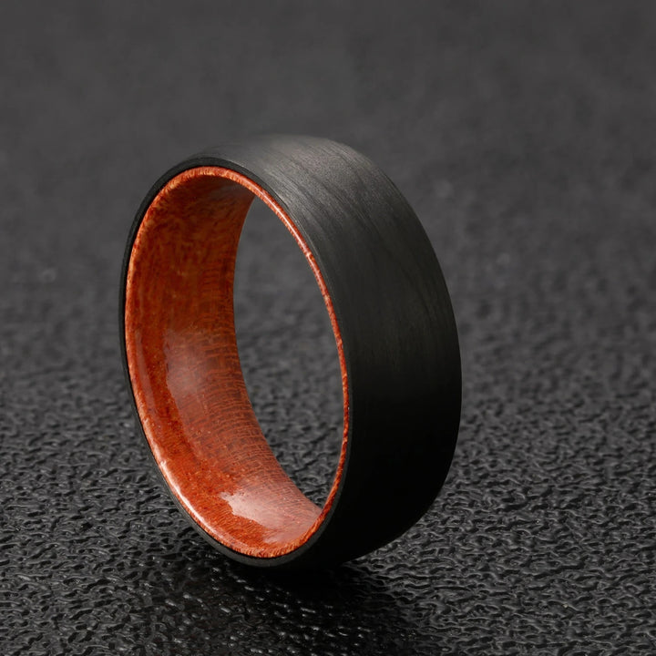 Olivenorma 8mm Anello in legno di barile di whisky in carburo di tungsteno nero