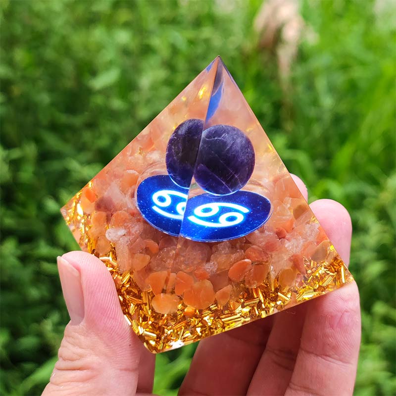 Olivenorma Ametista con Corniola Cancro Zodiac Orgone Piramide 