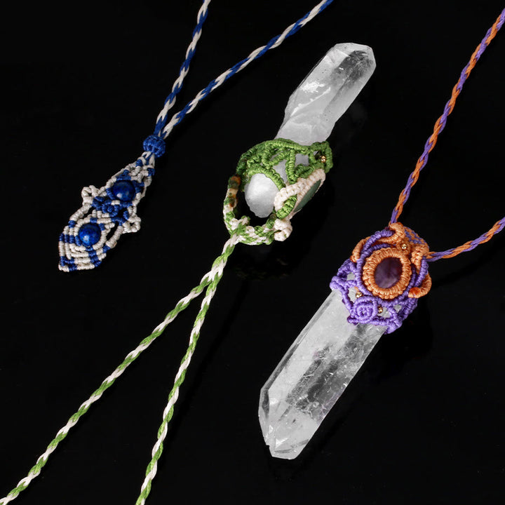 Collana con ciondolo in pietra naturale intrecciata in quarzo ialino Olivenorma