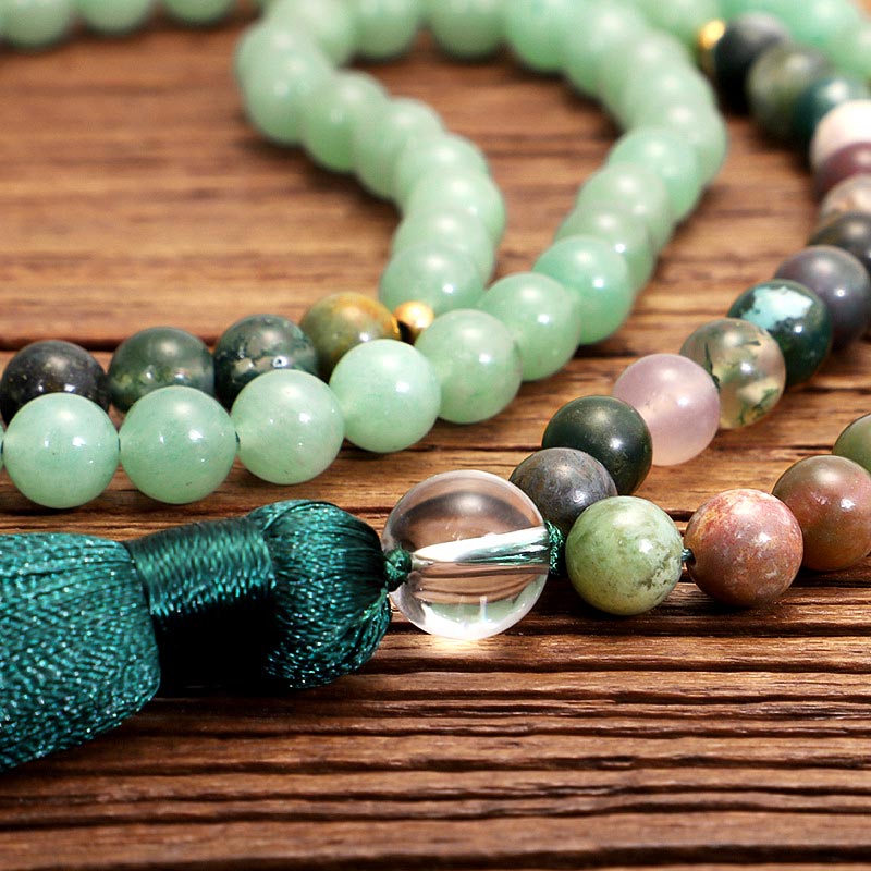 Collana Bracciale Mala in Agata Indiana Verde Avventurina Olivenorma 