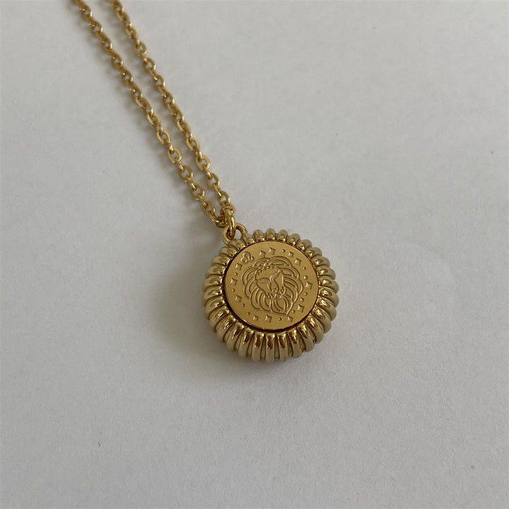 Olivenorma Zodiaco Rotondo Ciondolo Collana in Acciaio al Titanio Oro 18k