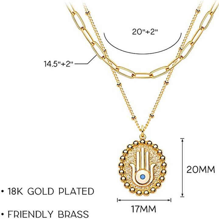 Olivenorma Collana con catena a strati color oro Hamsa Evil Eye