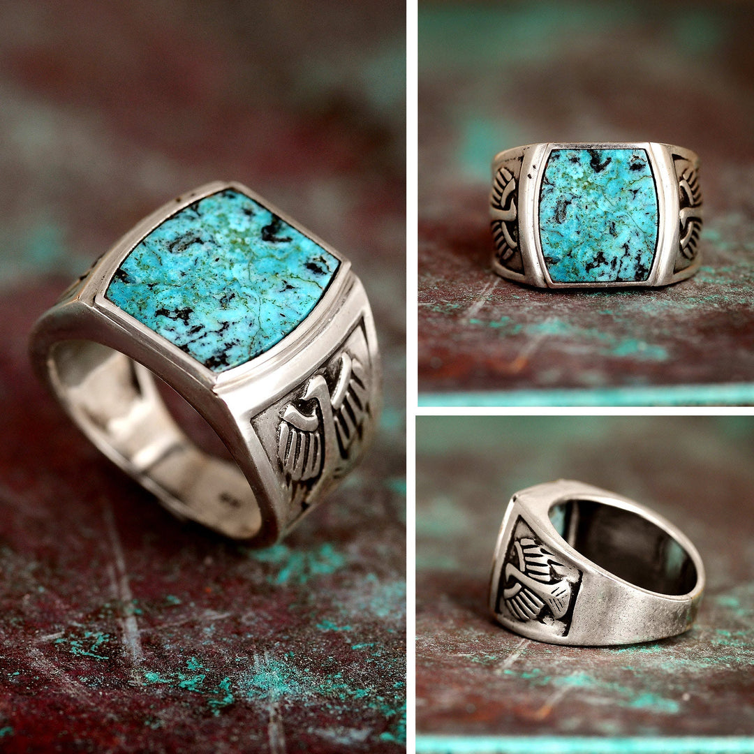 Anello da uomo con aquila in turchese