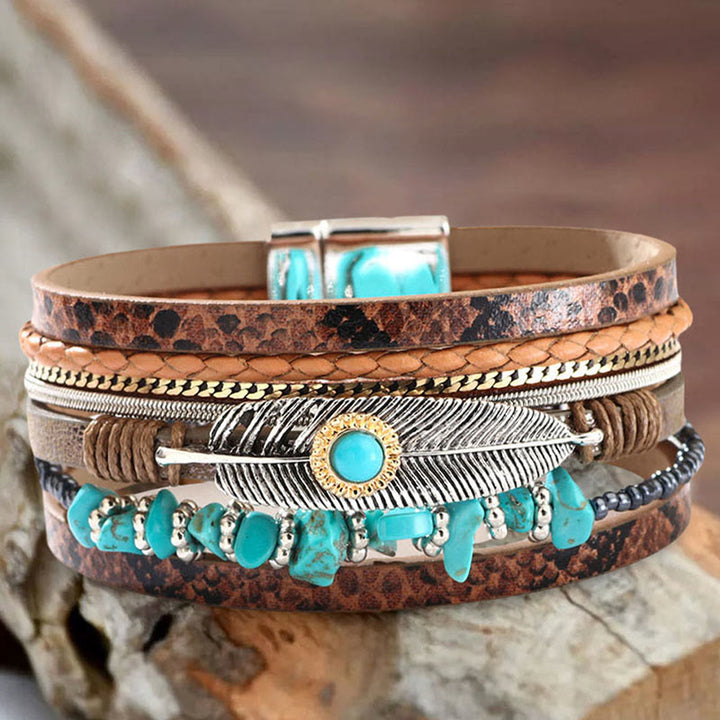 Olivenorma Bracciale in pelle multistrato turchese vintage marrone 