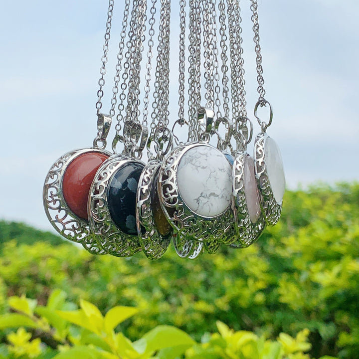 Collana regolabile in pietra autentica di cristallo rotondo Olivenorma