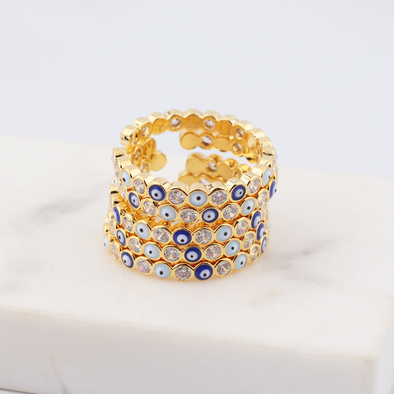 Olivenorma Anello regolabile con zircone bianco e colorato malocchio 