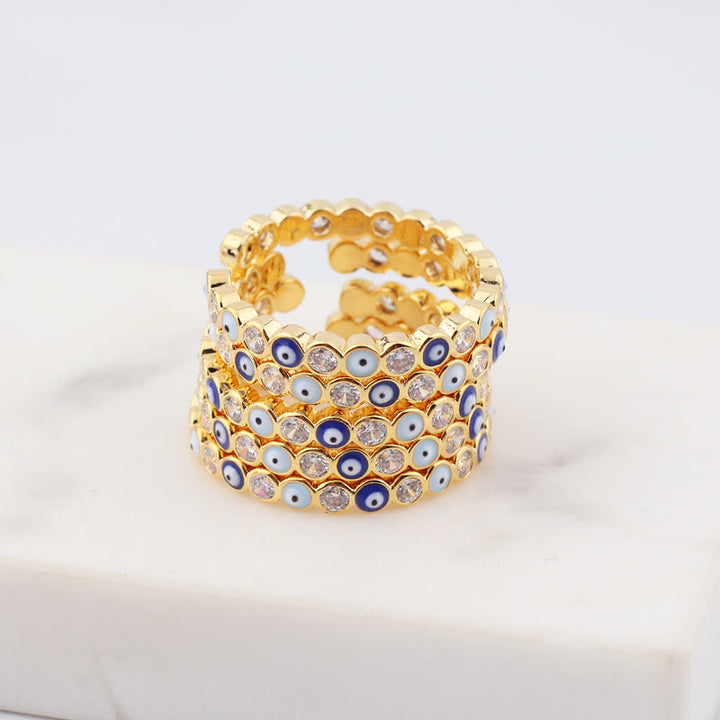 Olivenorma Anello regolabile con zircone bianco e colorato malocchio 
