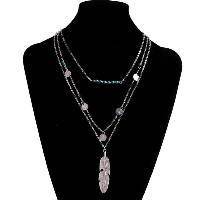 Collana a tre strati con ciondolo a foglia turchese Olivenorma