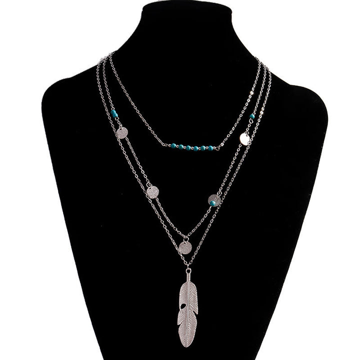 Collana a tre strati con ciondolo a foglia turchese Olivenorma