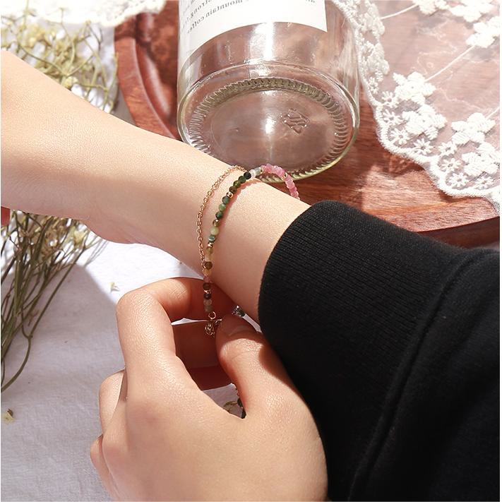 Bracciale doppio sottile in rame placcato oro tormalina Olivenorma