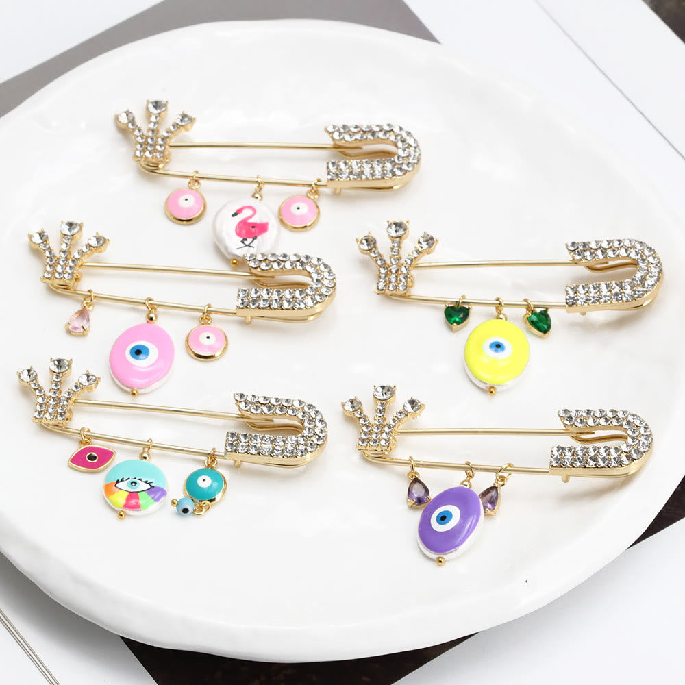 Spilla a forma di cuore con occhio maligno in zircone bianco Olivenorma 