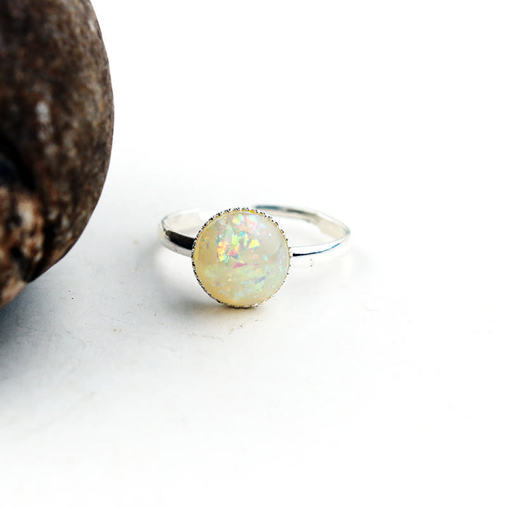 Anello regolabile semplice a semicerchio con pietra di luna e opale Olivenorma 