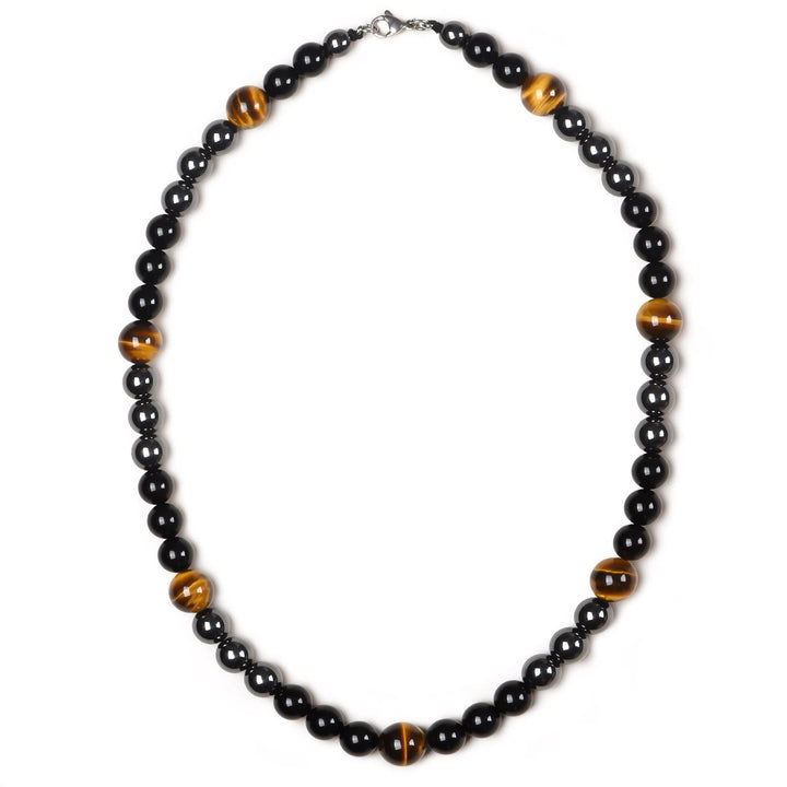 Collana di perle di ematite, occhio di tigre, ossidiana e cristallo curativo Olivenorma