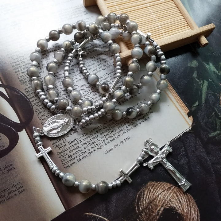 Collana rosario con perline a sfera in acrilico grigio Olivenorma 