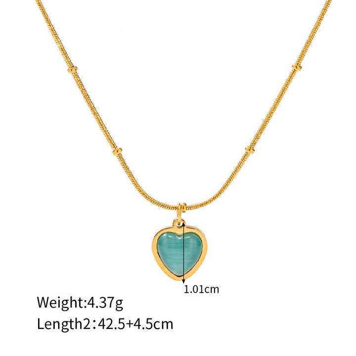Collana con ciondolo a forma di cuore quadrato in pietra occhio di gatto blu Olivenorma