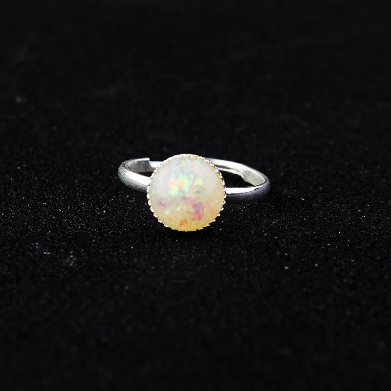 Anello regolabile semplice a semicerchio con pietra di luna e opale Olivenorma 