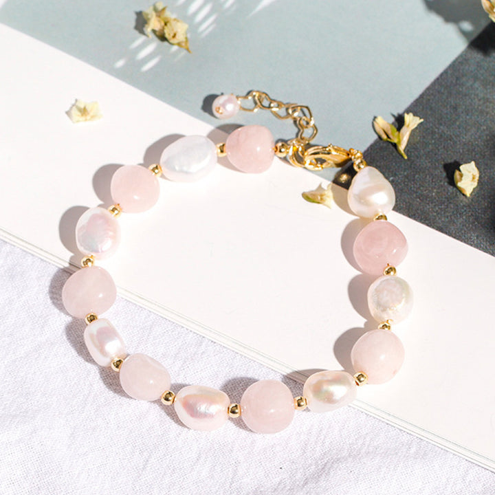 Bracciale di perle di cristallo naturale e pietre preziose 