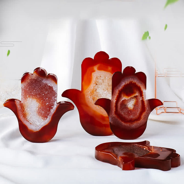 Decorazione con pietra preziosa di protezione Hamsa in agata rossa Olivenorma