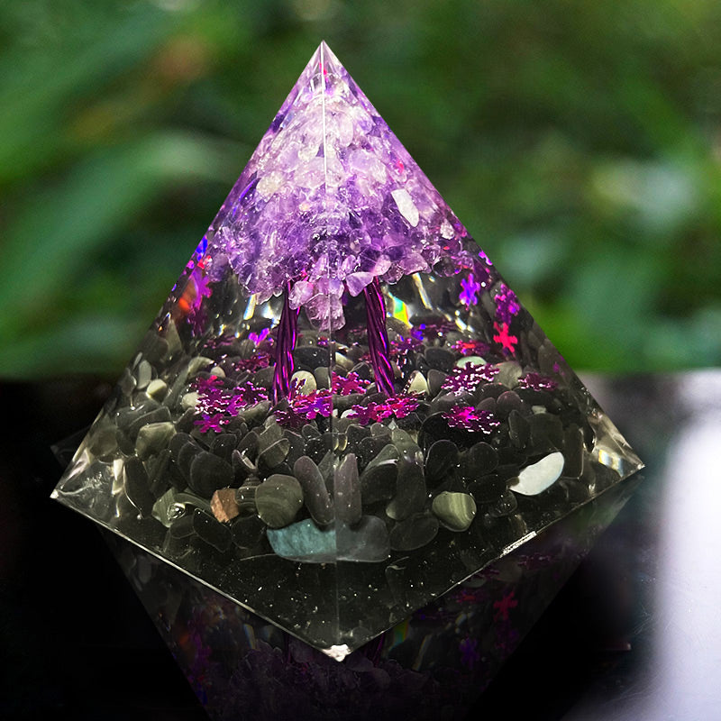 Olivenorma Ametista Ossidiana Albero della vita Piramide di orgone 