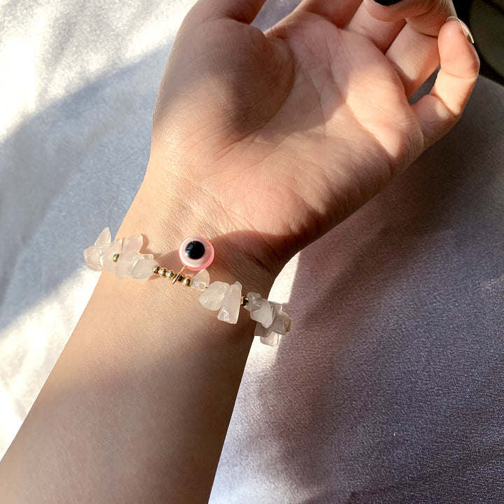 Braccialetto con ciondolo in ghiaia di cristallo naturale Olivenorma contro il malocchio 