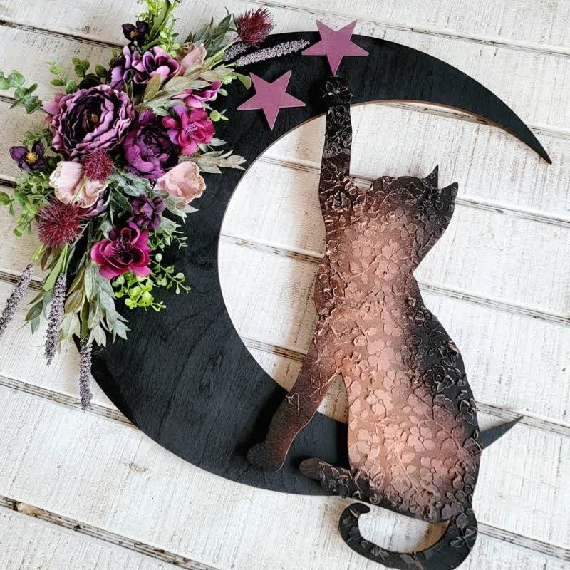 Olivenorma Decorazione da parete con luna celeste e gattino