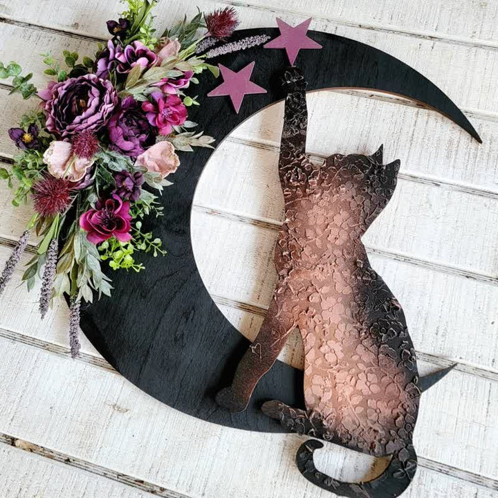 Olivenorma Decorazione da parete con luna celeste e gattino