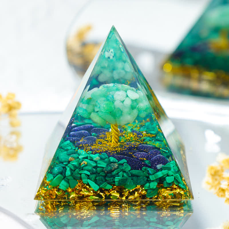 Olivenorma "Foresta Verde" - Piramide di Orgone dell'Albero della Vita in Malachite