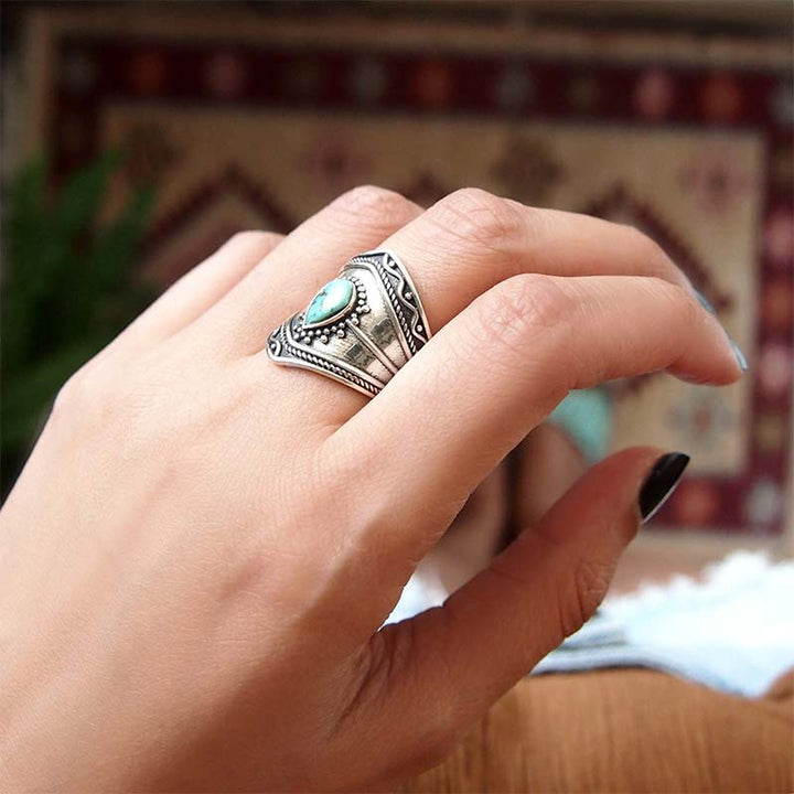 Anello Reki turchese con goccia d'acqua in stile boho Olivenorma