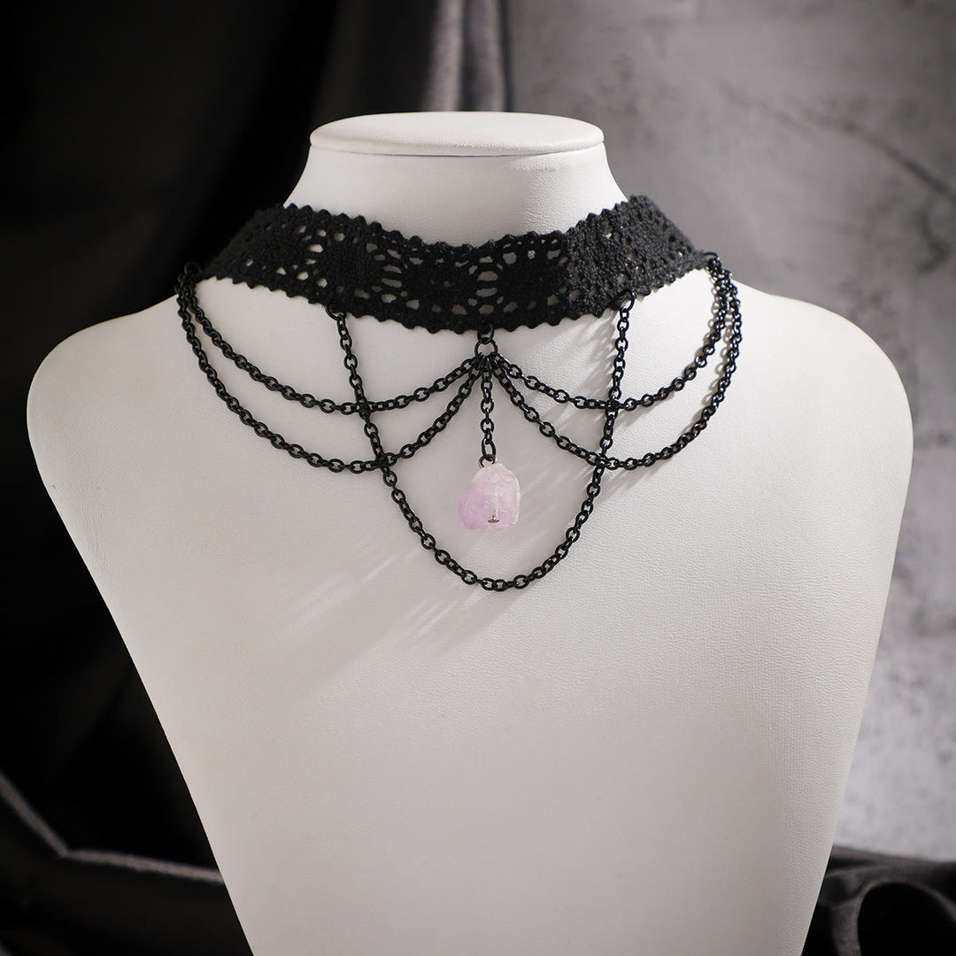 Collana girocollo in pizzo gotico di Halloween con ametista Olivenorma 