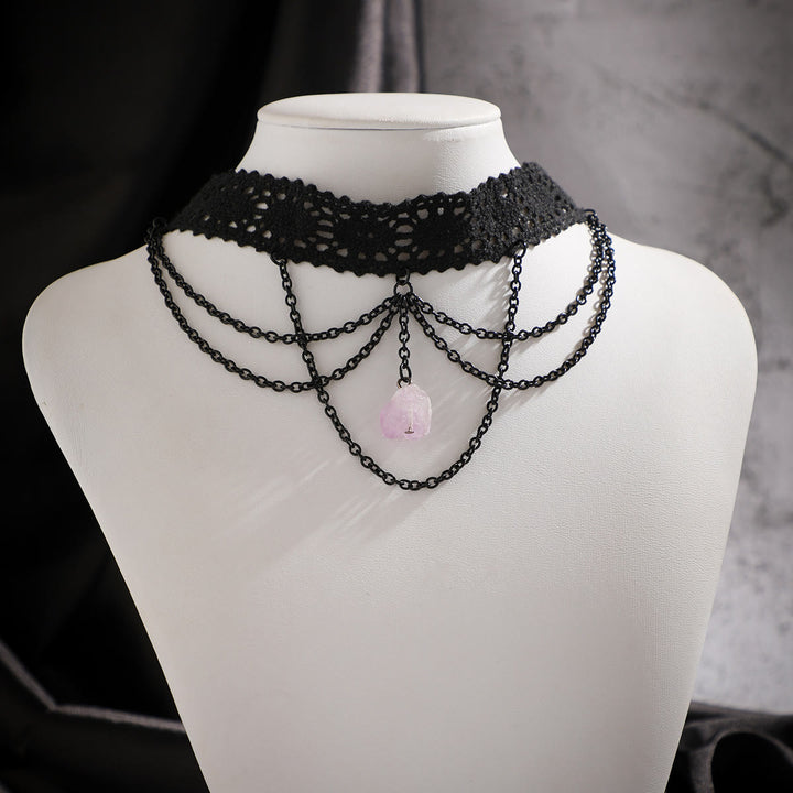 Collana girocollo in pizzo gotico di Halloween con ametista Olivenorma 