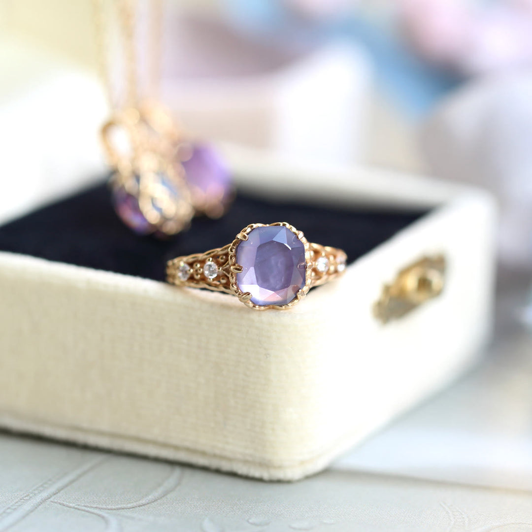 Collana con anello in pietra quadrata di ametista naturale Olivenorma 