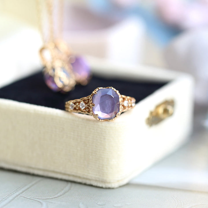 Collana con anello in pietra quadrata di ametista naturale Olivenorma 
