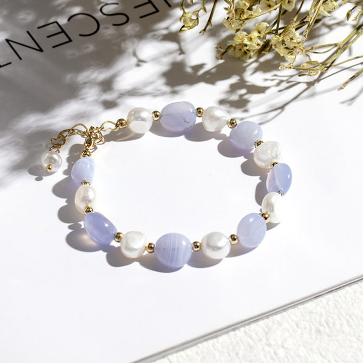 Bracciale di perle di cristallo naturale e pietre preziose 