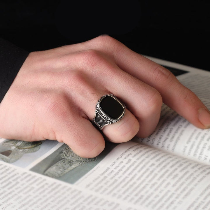 Olivenorma Anello da uomo in argento con onice nero, regalo fantastico