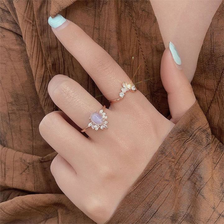 Olivenorma Moonstone White Zircon Oval Design Anello da 2 Pezzi