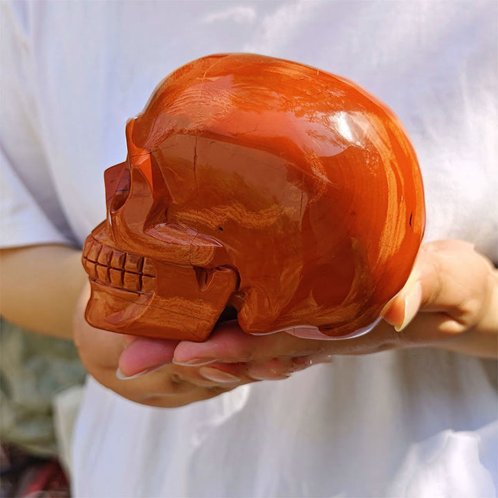 Olivenorma 10cm Decorazione in pietra preziosa di diaspro rosso naturale Teschio di cristallo 