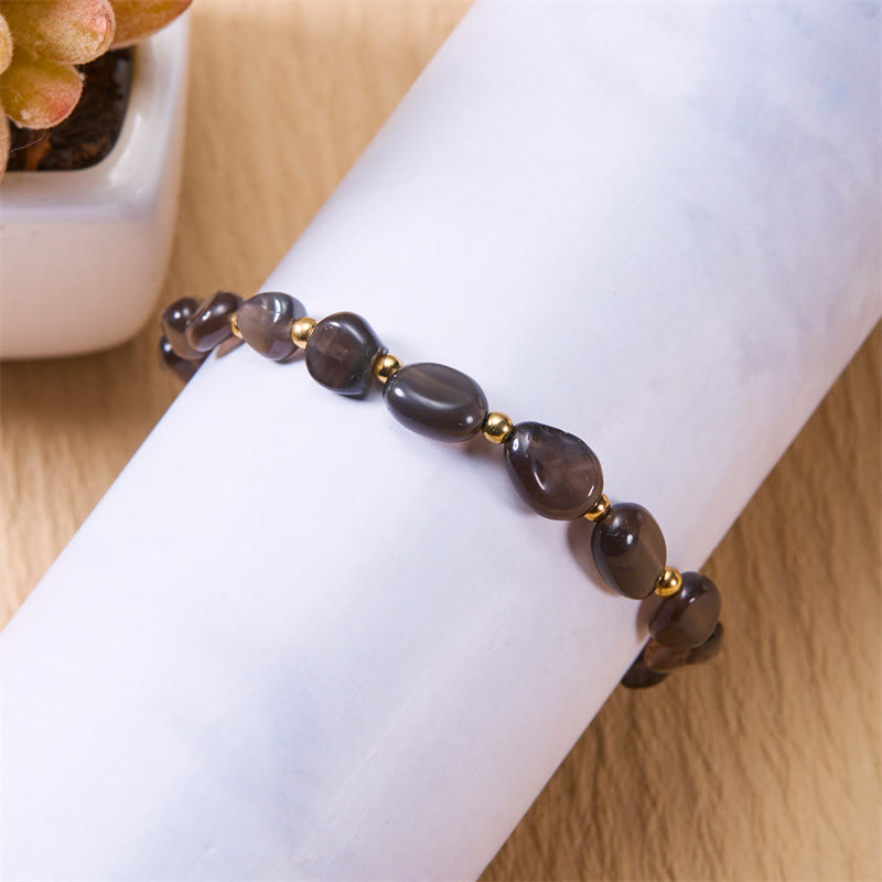 Bracciale intrecciato a mano con perline di pietra naturale irregolare Olivenorma
