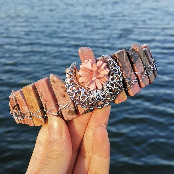 Olivenorma - Corona da sposa con accessorio a forma di luna e libellula in cristallo naturale 