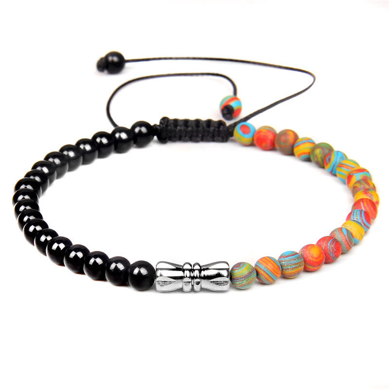 Bracciale intrecciato in onice nero e pietra naturale Olivenorma da 4 mm 