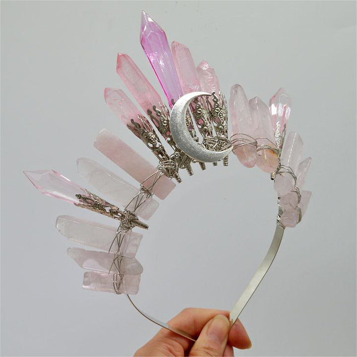 Olivenorma Corona in cristallo naturale con luna d'argento fatta a mano - Quarzo rosa - image 15